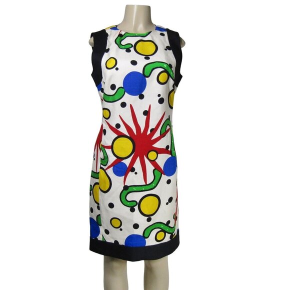 VTG 80s 90s GILLIAN Abstract SILK POP ART Atomic Mod Artsy Geometric Dress M - Picture 1 of 10